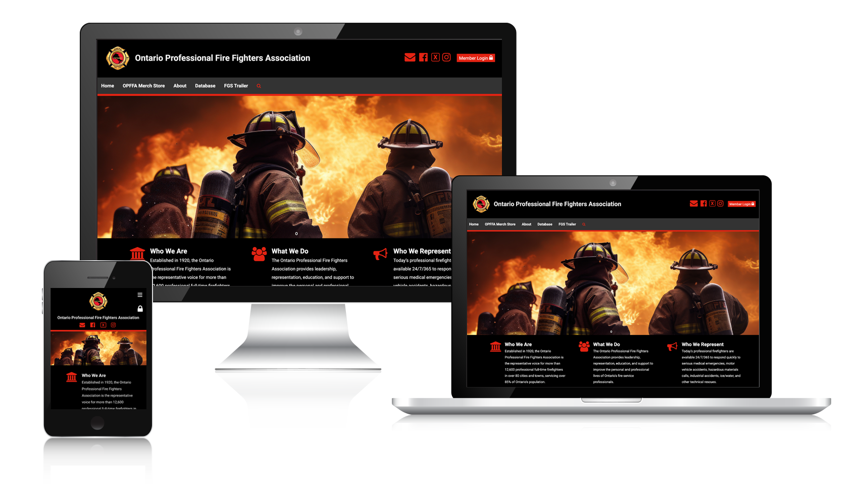 Responsive website example shown on desktop, tablet, and phone