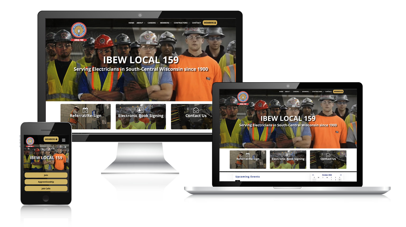 Responsive website example shown on desktop, tablet, and phone